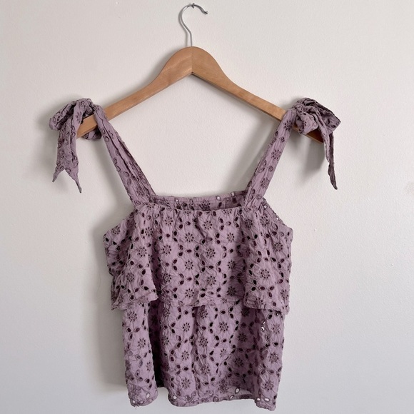 American Eagle Outfitters Eyelet Ruffle Tie Tank Top - Picture 3 of 12